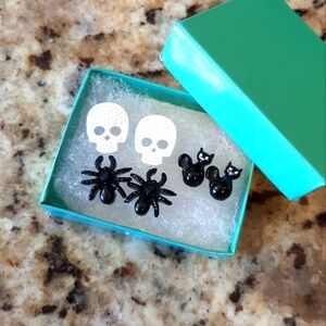 Halloween Skull and Spider Earrings Set